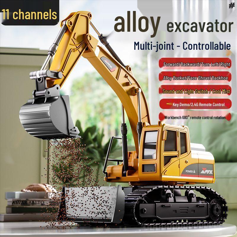Remote Control Alloy Bulldozer Excavator Toy with Spray Function for Kids