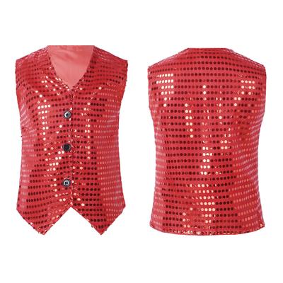 Unisex Kids Sequins Sleeveless Vest V Neck Design Button Closure Solid Color Performance Top