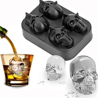 Kreative Bar DIY Eisfach Whisky Dreidimensionale Eiswürfelform Eisfach 4 Sogar Silikon-Schädel-Eiswürfelform