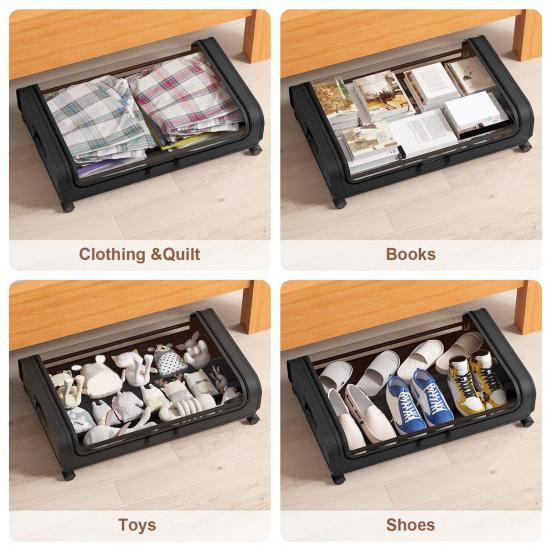 Under-Bed Storage Box with Wheels Large Capacity Dustproof Multi-Purpose Storage Container Clothes Toys Organizer with Clear Window