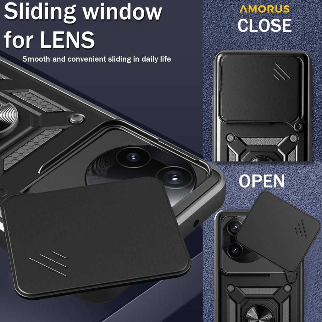 AMORUS Kickstand Case For Xiaomi Redmi K80 5G/Poco F7 Pro 5G PC+TPU Phone Cover with Camera Lens Slider