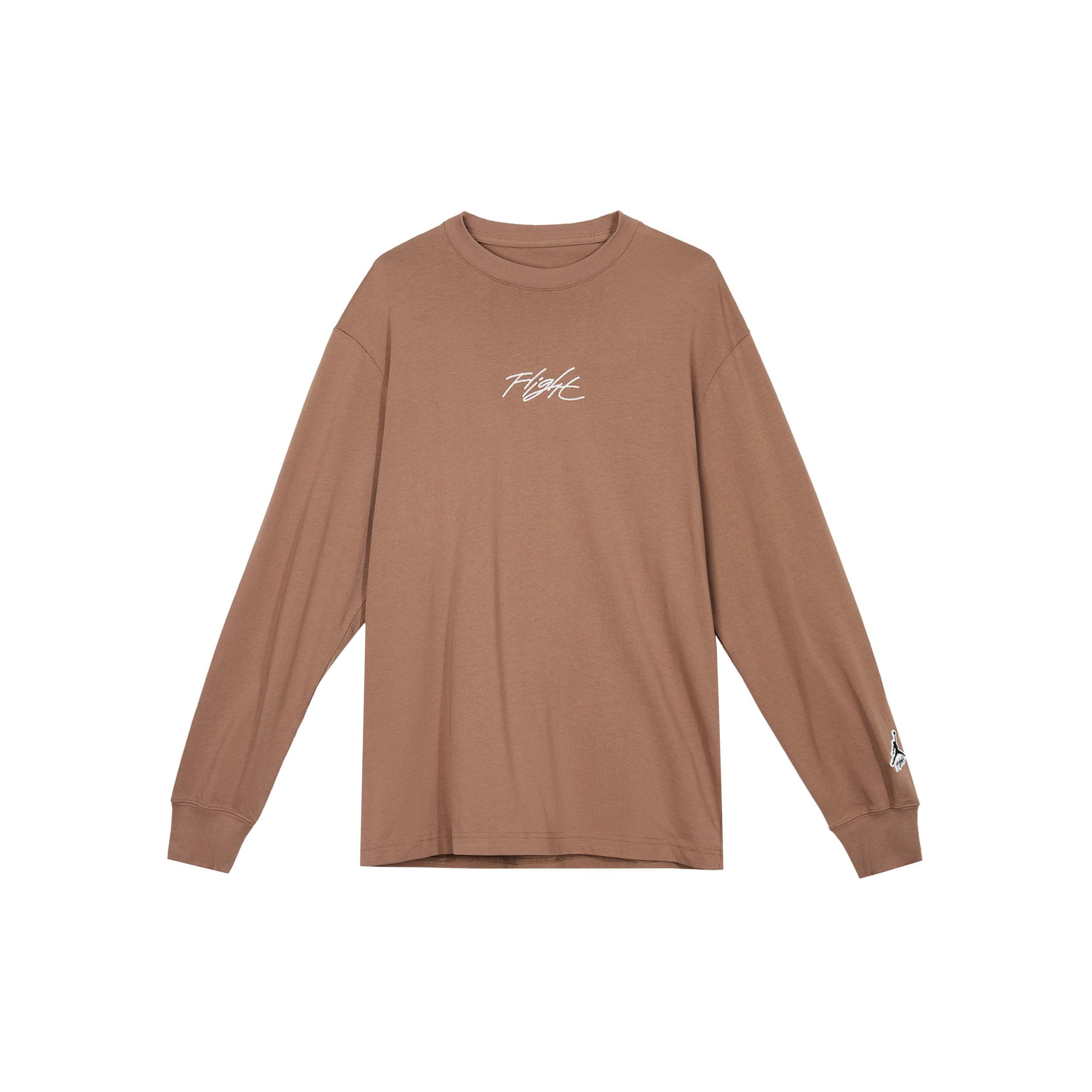 Air Jordan Flight Essentials Embroidered Alphabet Loose Round Neck Long Sleeves Brown T-Shirt Men s DN4428-256 XXL