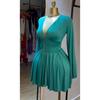 Women's V Neck Long Sleeve Mini Dress Slim Fit Mid Waist Elegant Pleated Knit Short Dress For European American Women