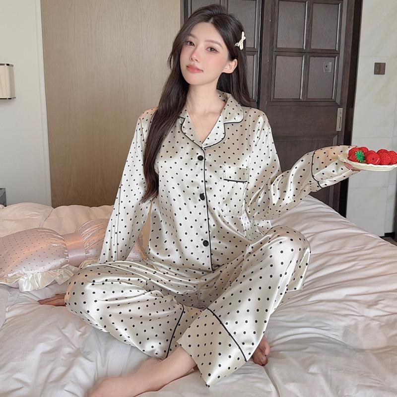 Summer High-End Green Fashion Lapel Pajamas Women'S Long-Sleeved Trousers Plant Flower Loungewear Set