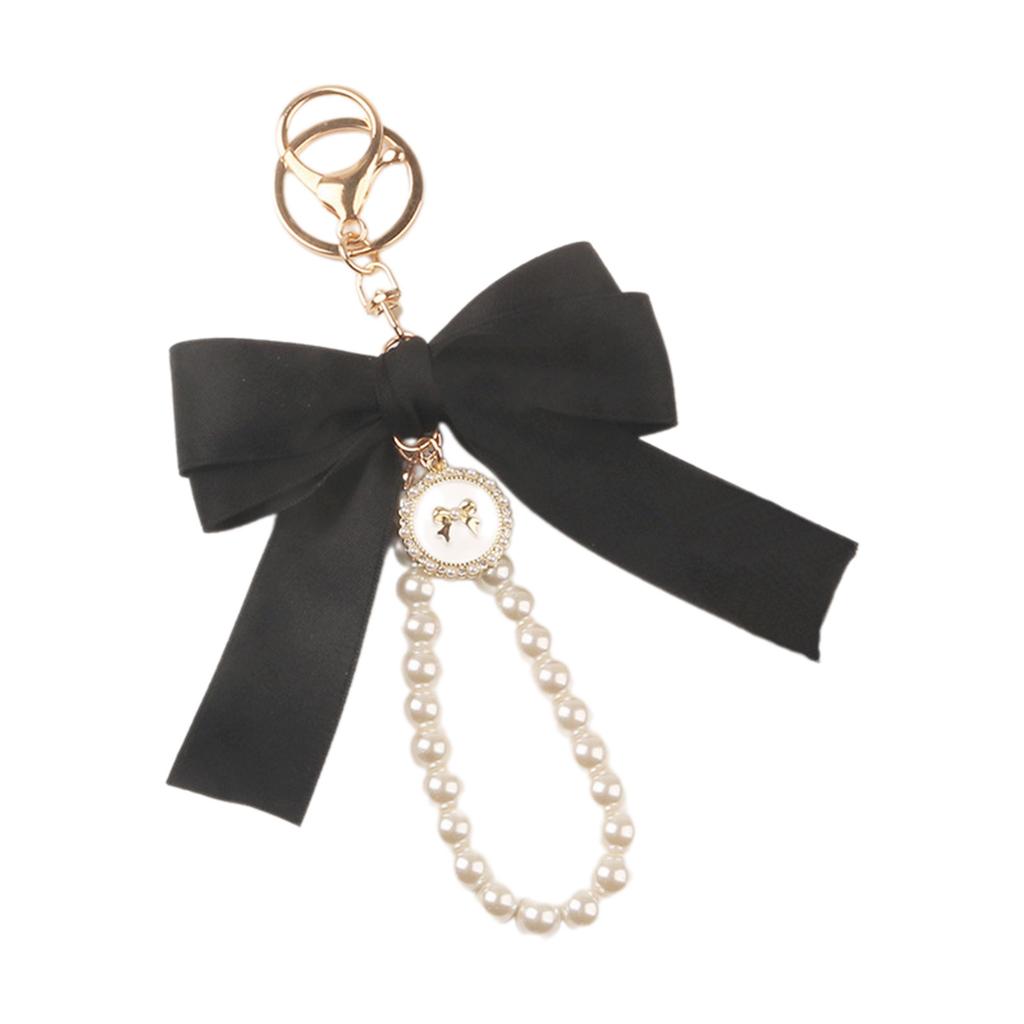 Elegant Pearl Chain Keychain with Large Ribbon Bowknot Pendant Stylish Keychain for Women and Girls Bag Decoration