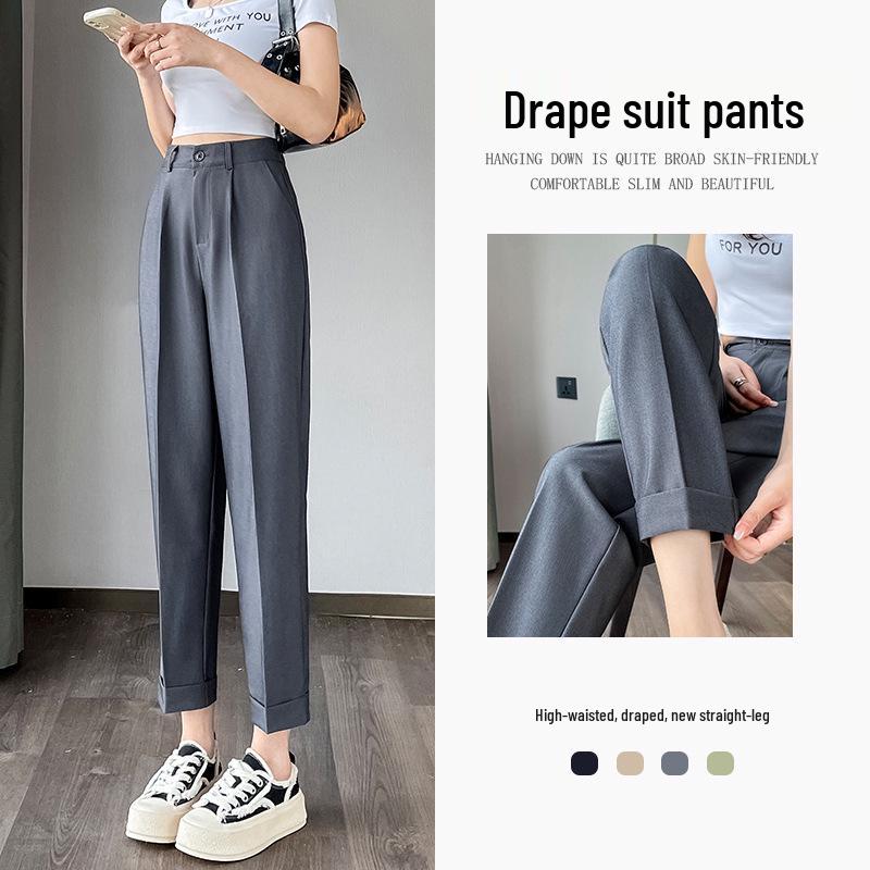 

Женские приталенные серые брюки-сигареты - Летние брюки прямого кроя для миниатюрных с тонкой драпировкой L (106-115 jin)