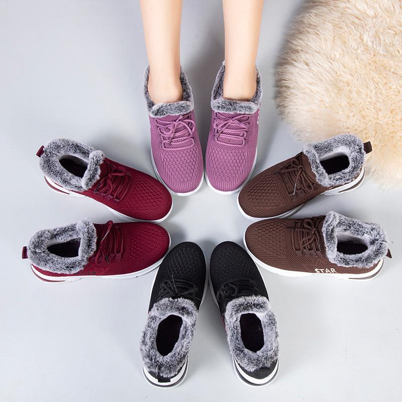 Winter Plus Velvet Cloth Shoes Women's Cotton Shoes Middle-aged and Old Thick Warm Sports Shoes Flat Non-slip Mother's Cotton Boots
