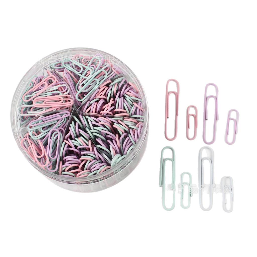 450-Piece Multi-Size Colored Paper Clips Set with Six-Compartment Bucket (28mm & 50mm)