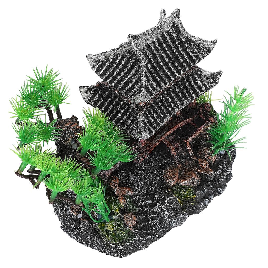 Artificial House Landscaping Decoration Smulation Mountain View Fish Tank Resin Cloud Crane House