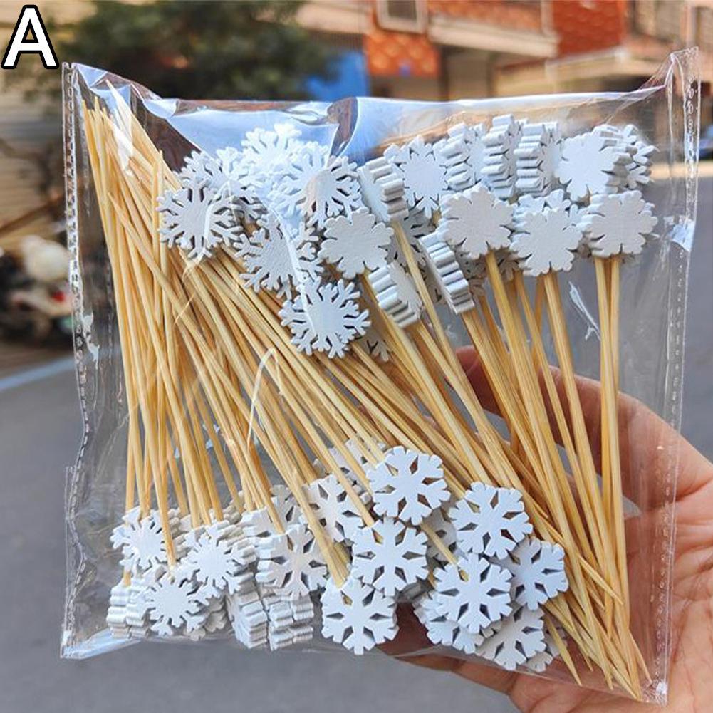50 Count Bamboo Appetizer Picks Santa Theme Party Toothpicks For Holiday Fruit Salad Dessert Buffet Table Decorations
