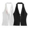 Letní Sexy Halter Bez zad Tílko Ženy Elegantní Ležérní Zip Šněrování Slim Topy Dámská Móda Šik Pevná Streetwear Párty Trička