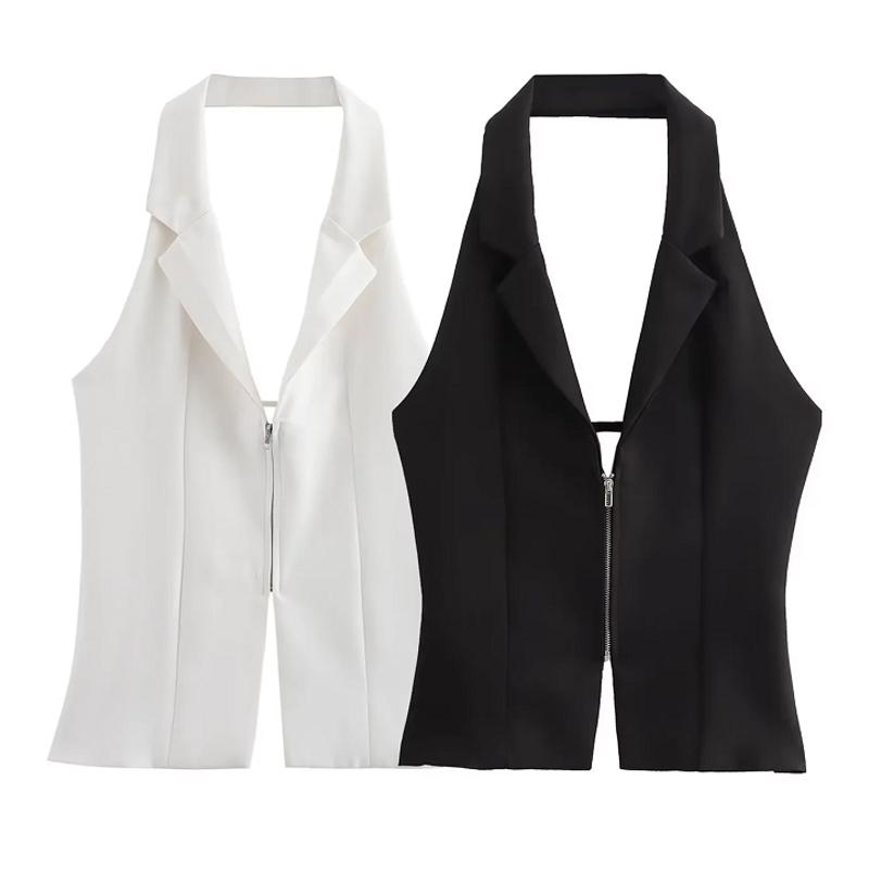 Letní Sexy Halter Bez zad Tílko Ženy Elegantní Ležérní Zip Šněrování Slim Topy Dámská Móda Šik Pevná Streetwear Párty Trička