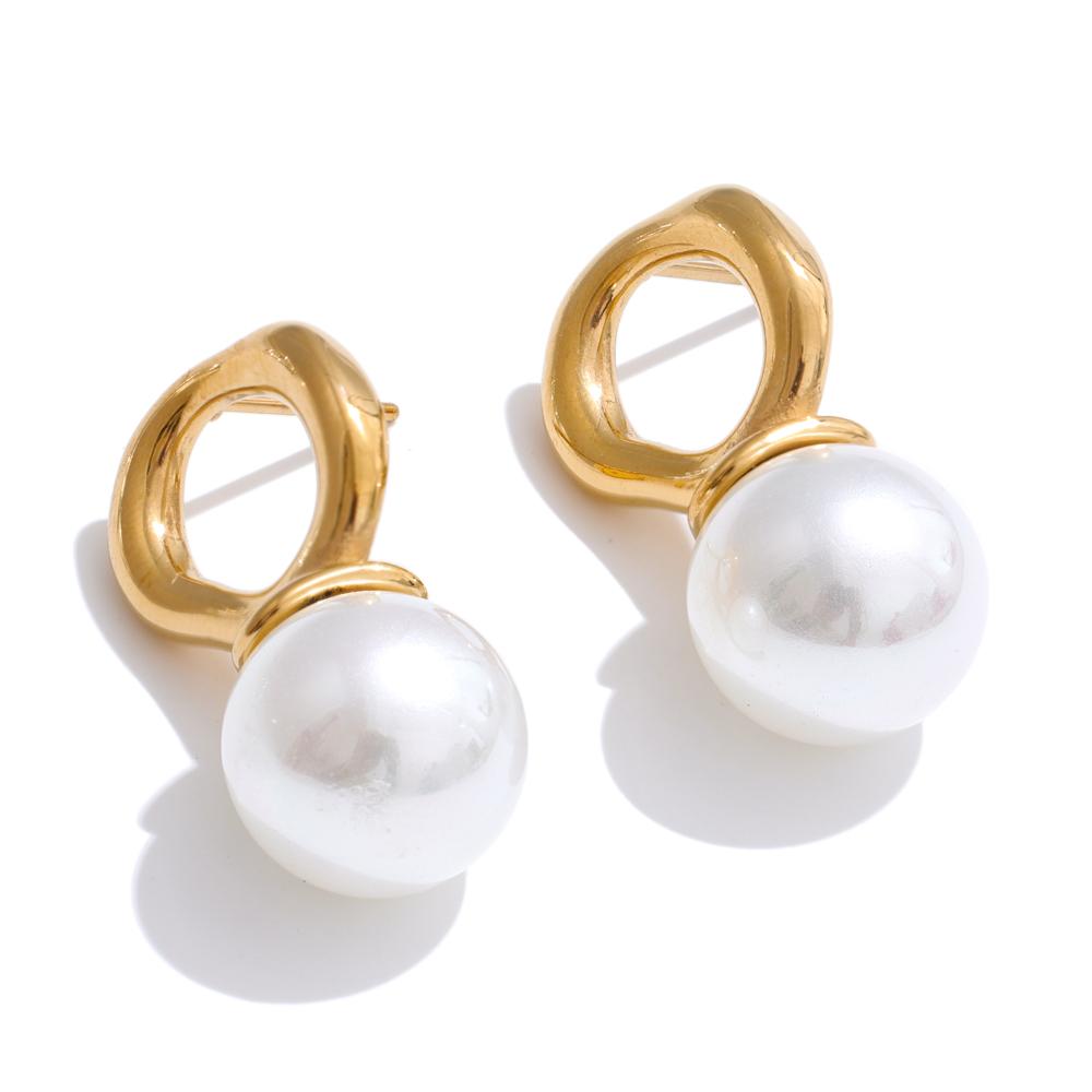 Eetit Korean Elegance Stainless Steel Simulated Pearls Geometric Stud Earrings for Women Korean Style Chic Daily Wear Jewelry