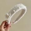 Sweet Floral Pearl Hair Hoop Korean Style Wide Edge Hairband Flocking Flower Headband  Lady