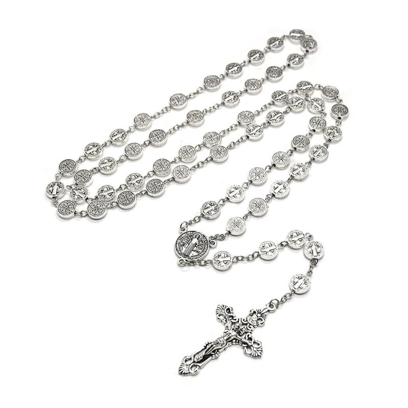 Rosary Catholic Necklace Lady Vintage Silver Metal Prayer Rosary Chain Gift 1