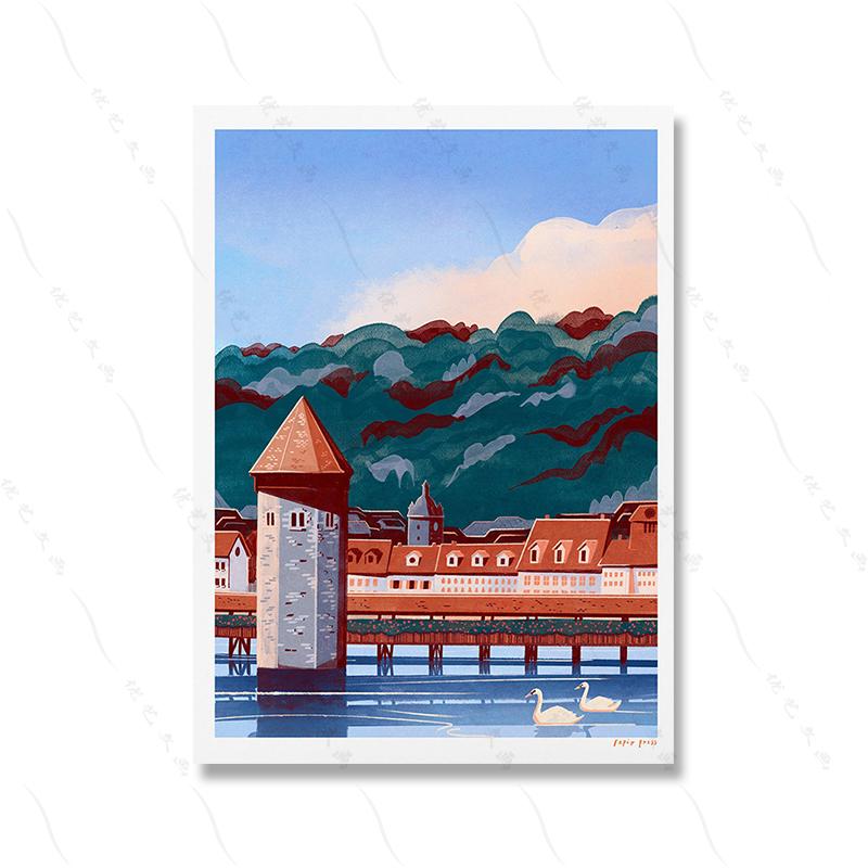 

Люцерн Швейцария Путешествия Настенный Арт Плакат Печать Япония Мышиная Нора Вид на Море Тадж-Махал Пейзаж Холст Картина Комната Домашний Декор 21x30cm No Framed