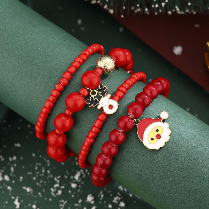 Christmas Jewelry Set Snowflake Santa Hat Reindeer Snowman Beaded Bracelet Men Women Holiday Party Gift