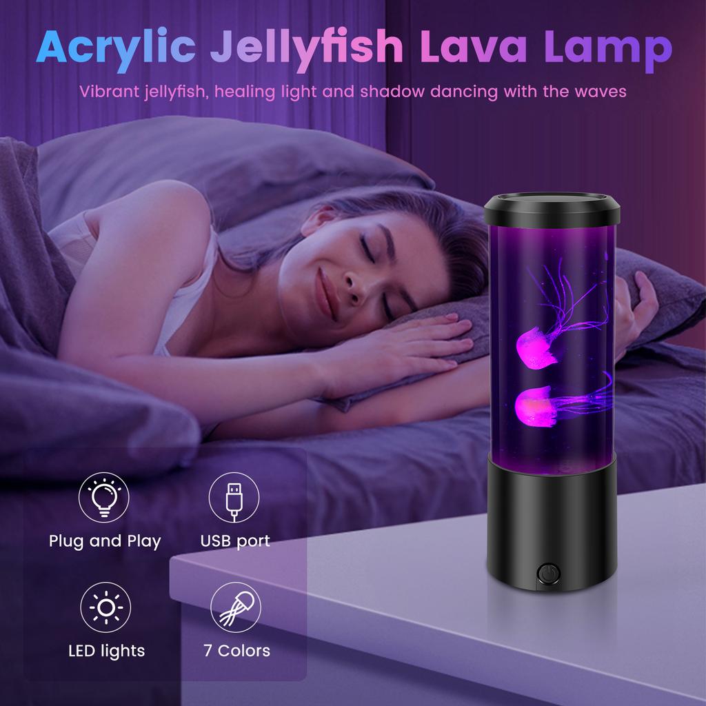 LED Jellyfish Lava Lamp USB Electric Jellyfish Night Lamp Multi Color Desktop Mood Light Decoration for Children Room Home