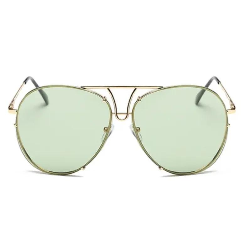 Vintage Rimless Alloy Aviation Pilot Sunglasses for Men Women Brand Gradient Sun Glasses Female Metal Oval Shades Black Brown