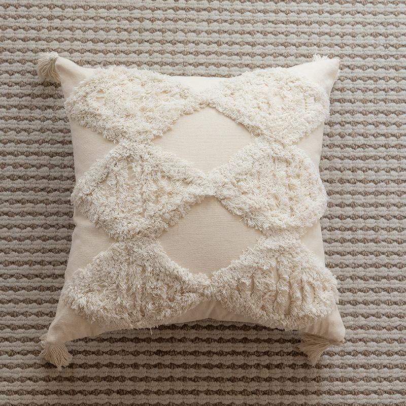 

Богемная наволочка с кисточками, трехмерная стеганая вышитая наволочка для диванной подушки, геометрическая линия, декоративная однотонная подушка 45 * 45Cm