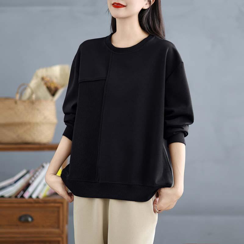 Autumn and Winter Women's Pullover Casual Sweatshirt Plus Size Knit Splicing Irregular Long Sleeve Pullover Sweatshirt