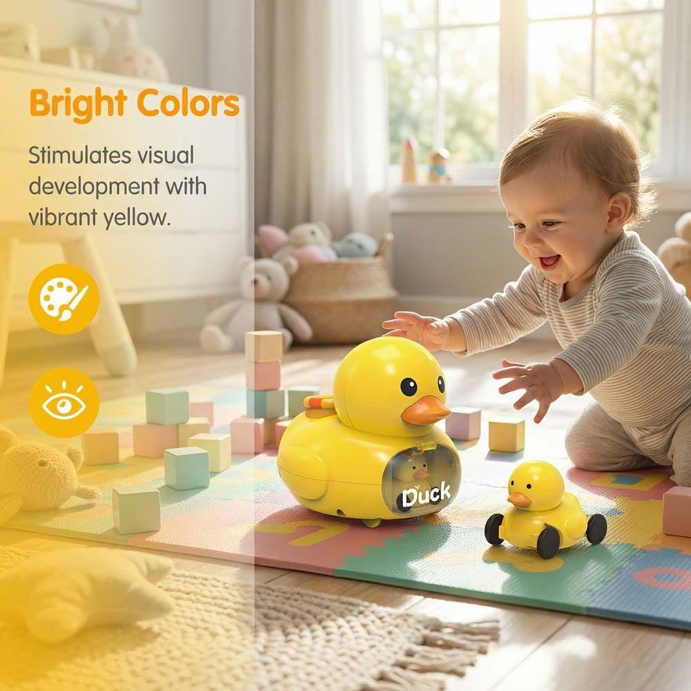 Early Education Yellow Duck Launching Toy Cartoon Design Ejection Toy Car  Baby Toys