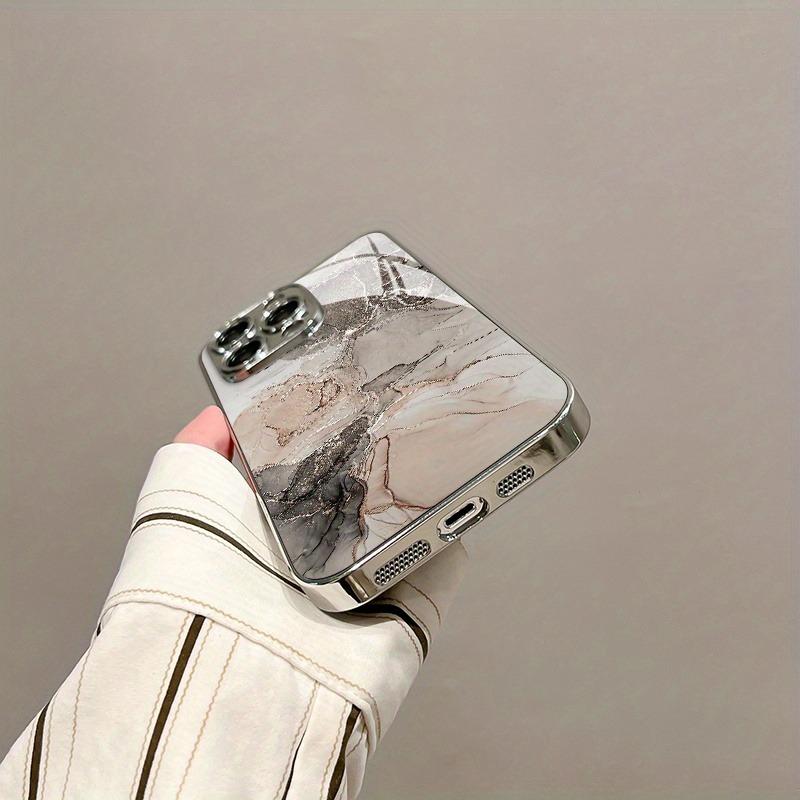 Luxus Marmor Textur Muster Gehärtetes Glas Galvanisiert Silber Handyhülle Für Samsung Galaxy S25 S24 S23 Ultra Plus FE Hülle