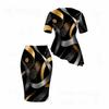 Women Plus Size Halloween Printed Round Neck Short Sleeve Asymmetric Top Fitted Skirt Two Piece Set