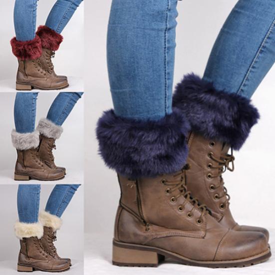 Puños de botas con canalé peludo para mujer, calentadores de piernas, moda de otoño e invierno