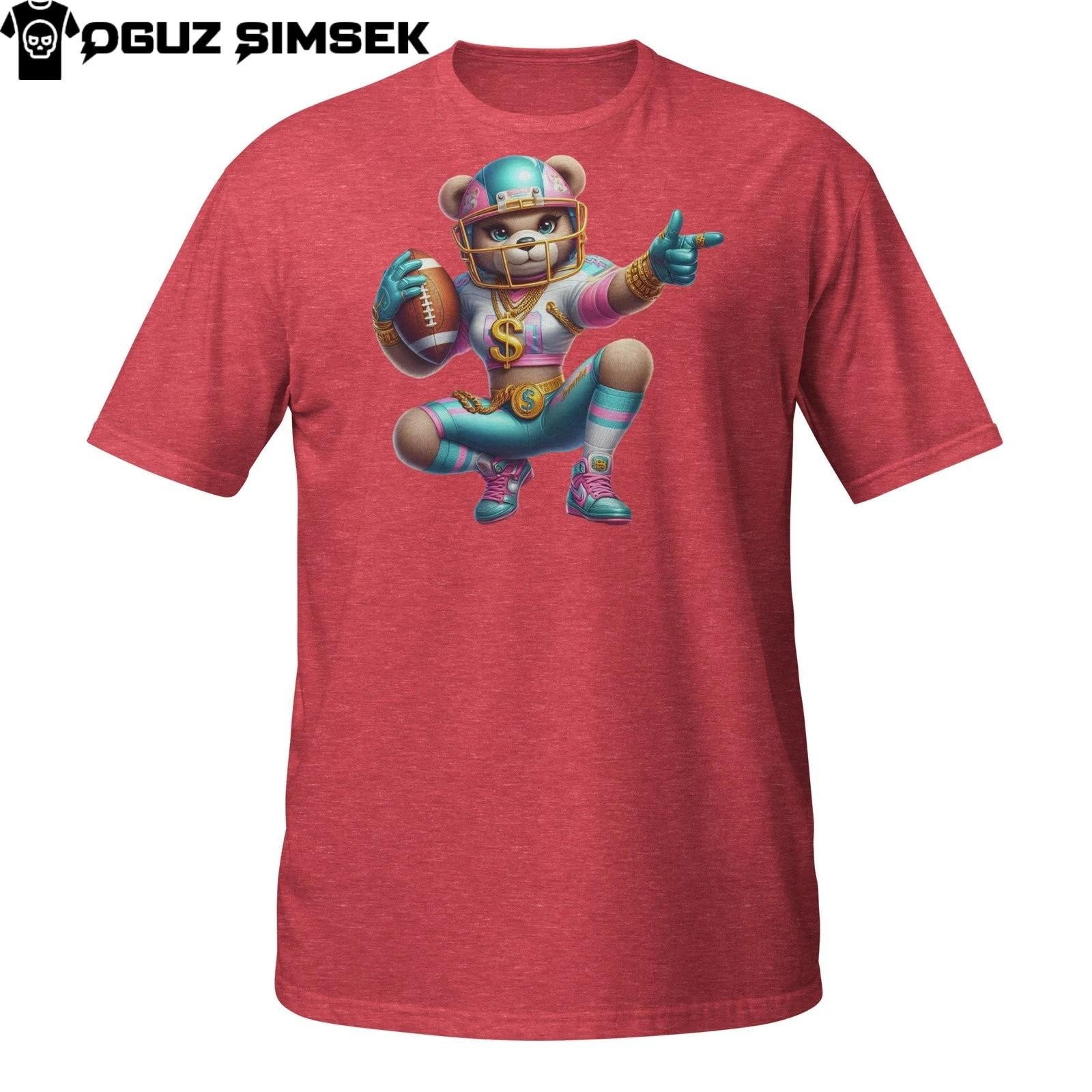 Football Bear T-Shirt Mens Womens Tees Top – Hip Hop Gameday Style with Bling Dollar Sign S