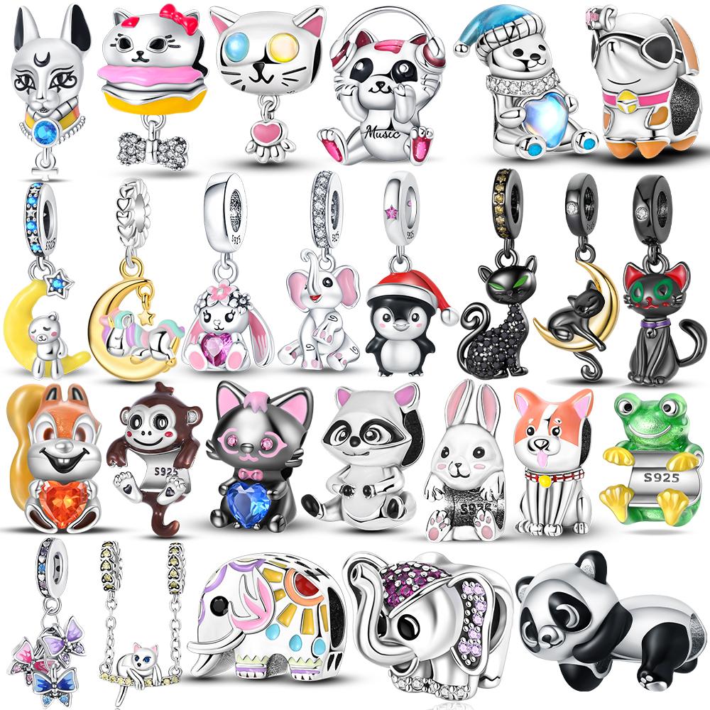 Charm Bead Charms copper Authentic Animals Black Cat Dog Elephant Panda Bead Charms Compatible With Bracelets Jewellery Womens Accessories Diy