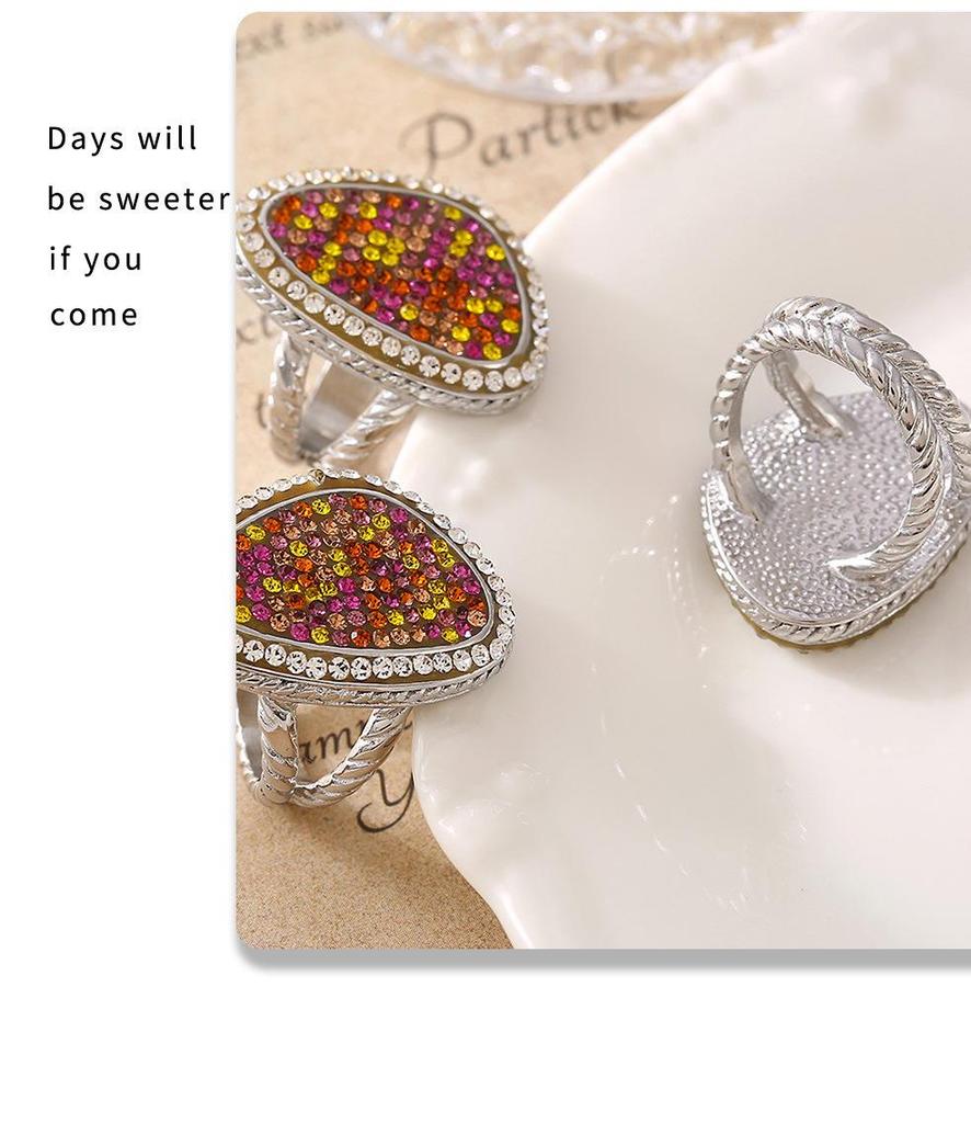 European-American Water Drop Braided Ring, Colored Diamond, 18k Gold PVD-Plated Titanium Steel Fashion Jewelry