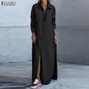 ZANZEA Elegant Women Lapel Neck Long Sleeve Buttons Splits Casual Long Shirts Dress
