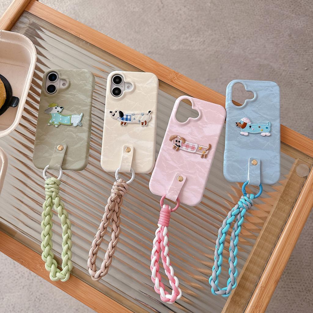 For iPhone 16 Plus Case Cute Pattern Soft PU+PC Phone Back Cover with Braided Handy Strap