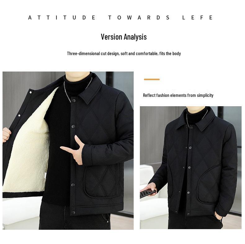 Men's Trendy Lapel Cotton Jacket: Thickened, Warm, Velvet-Padded Outerwear for Autumn and Winter.