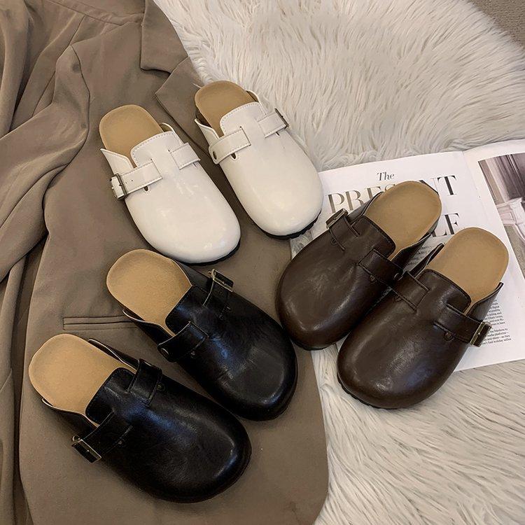 Platform-soled Boken Shoes with One Foot, Leather Bag Head and Half Slippers, Women's Outer Wear 2025 New Autumn Ugly Boken Slippers