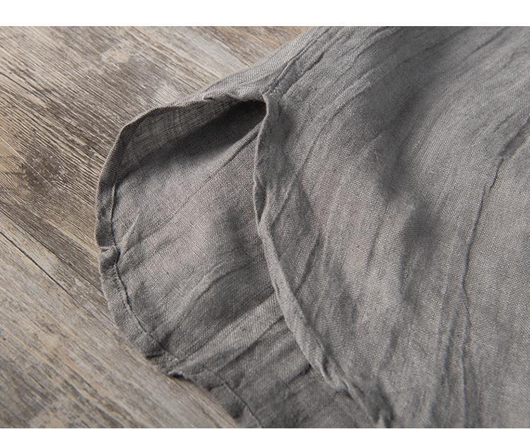 Men's Summer Linen V-Neck Stand Collar Short Sleeve Retro T-Shirt - Plus Size, Thin & Breathable