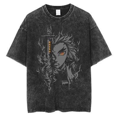 Sommer Neue Große Straßenkleidung Unisex Übergroßes Top T-Shirt Anime Print Vintage Gewaschenes Baumwoll-T-Shirt Kurzarm-T-Shirt
