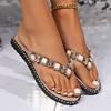 2025 Comfortable and Fashionable All-match Beach Shoes Non-slip Soft Bottom Casual Flip-flops Rhinestone Flat Slippers Size 42
