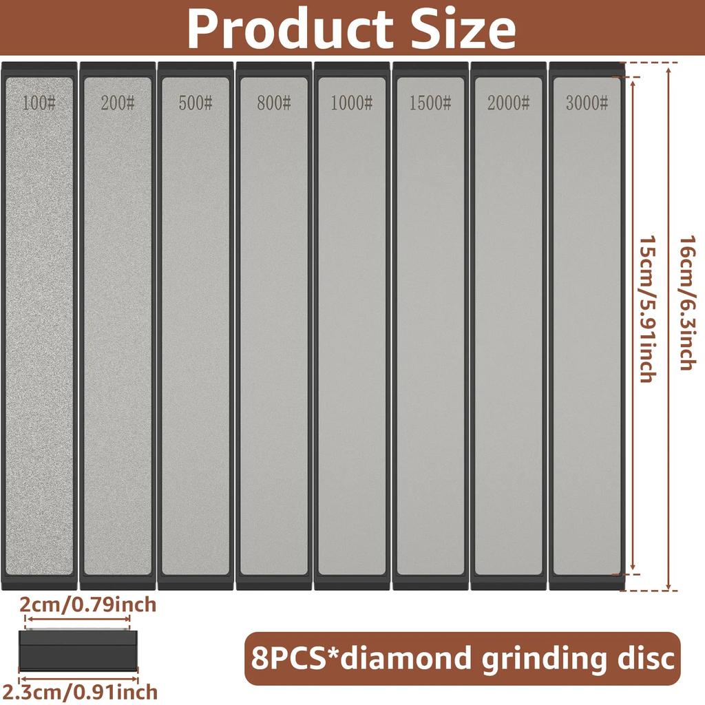 8PCS Diamond Knife Sharpening Stones 100-3000Grit Diamond Whetstones with a Non-Slip Base For RUIXIN PRO RX-008 RX-009