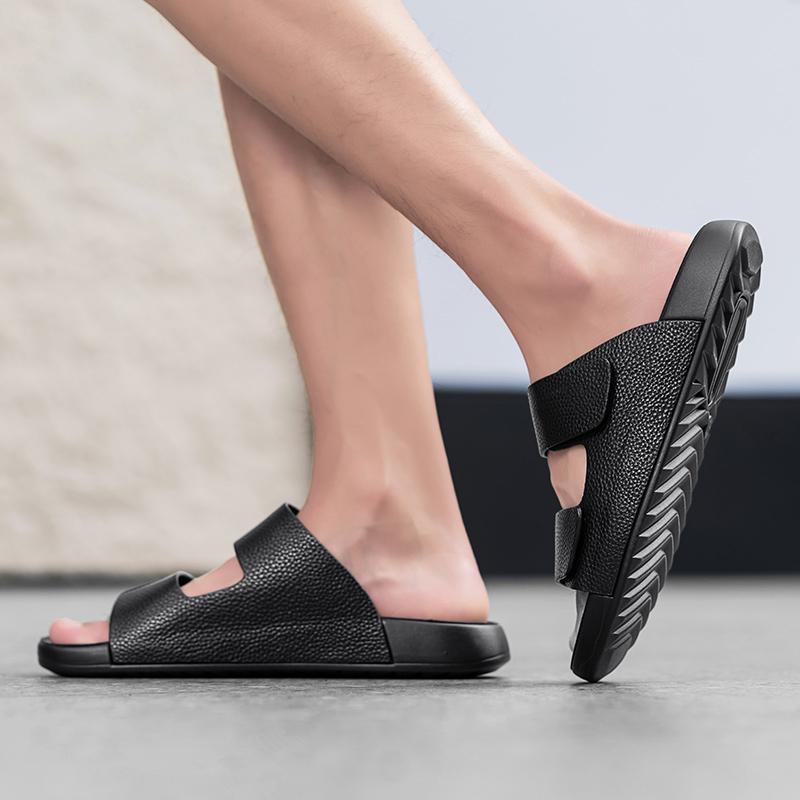 Fashion Luxury Brand Men Genuine Leather Comfortable Slippers Thick Soled Soft High-quality Slippers Mens Beach Vacation Casual Slippers