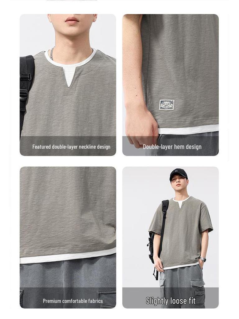 Men's Summer Two-In-One Bamboo Cotton Faux Layer T-Shirt