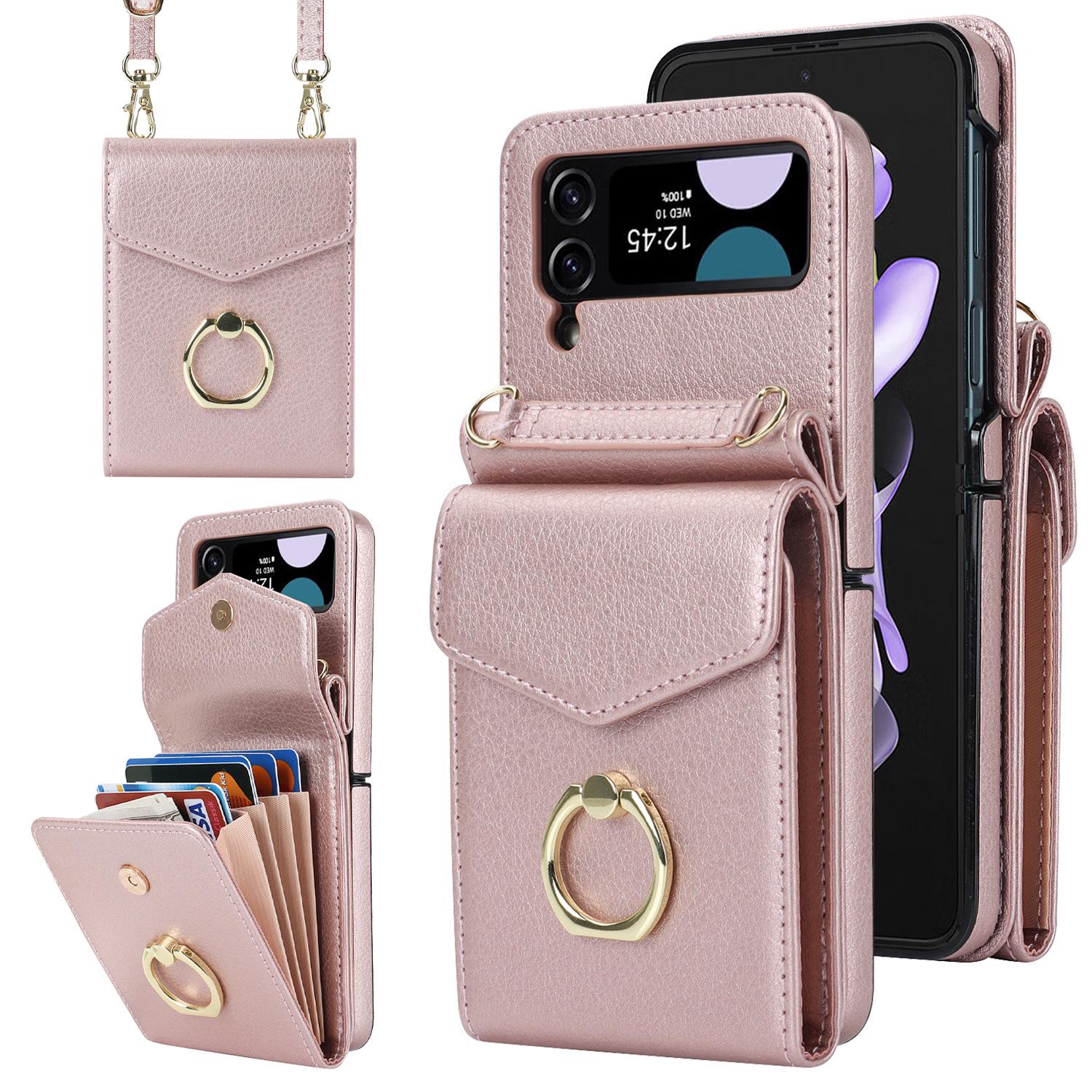 

Z Flip6 Foldable Crossbody Phone Case with Card Slot for Samsung Flip4 - Креативний багатофункціональний захисний чохол Galaxy Z Flip 6 рожевий колір золота