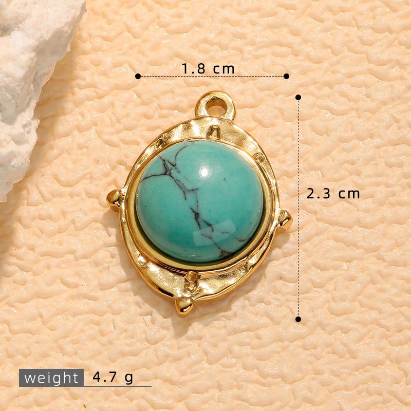 European Retro Turquoise Geometric Oval Pendant - Stainless & Titanium Steel Jewelry for Women