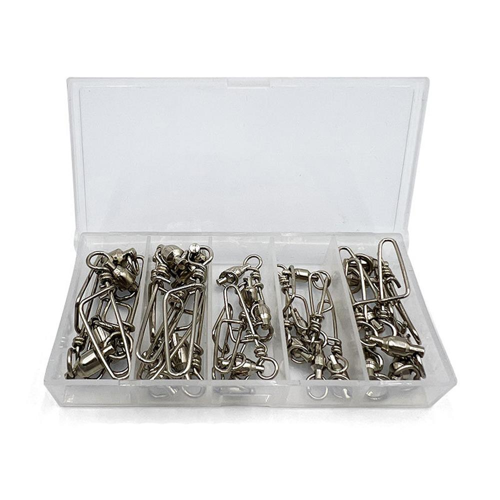 

25Pcs/box Durable Stainless Steel Fishing Swivels Ball Bearing Snap Pin Connectors for Clip Lures Accessory Saltwater Freshwater 260319 as option picture золотистый