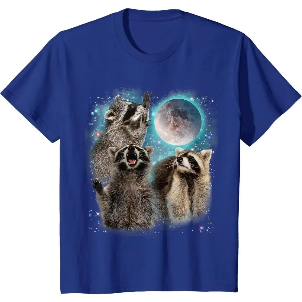 Funny 3 Racoon Moon Howling Raccoon Head Funny for Men Women Kid T-Shirt Casual Cotton Daily Four Seasons Tees Tshirt Streetwear