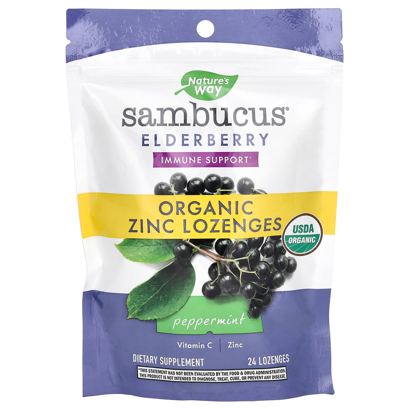 

Nature s Way, Sambucus Elderberry, Organic Zinc Lozenges, Peppermint, 24 Lozenges