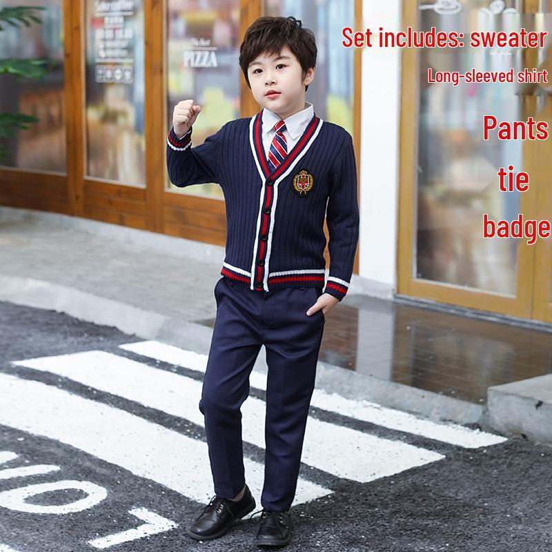British Academy Style Cardigan Sweater Kindergarten and Primary School Uniform for Spring, Autumn, and Winter Wear