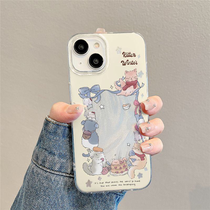 

Милый чехол для iPhone с мультяшным котом для Apple 15, 14 Pro, 13, 12, 11 — прочный чехол с защитой от падений и рисунком из перьевой пряжи iPhone 15