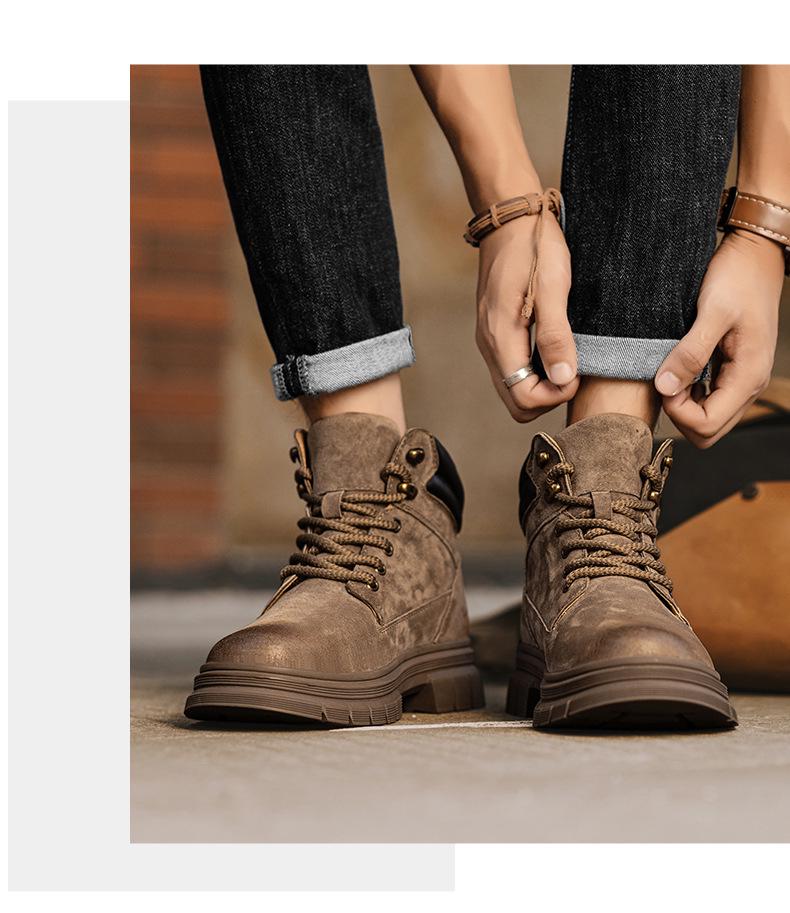 Herren Retro Britischer Stil Outdoor Wandern High-Top Gelbe Stiefel